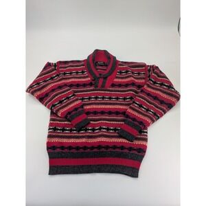 Marshall Fields New Traditions Sz M Red Wool Fair-Isle Nordic Shawl-Collar
